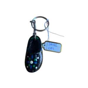Sleutelhanger Klompje klompje met Staphorster Stipwerk – Zwart (4 cm) nr. 1