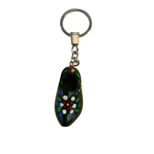 Sleutelhanger Klompje klompje met Staphorster Stipwerk – Zwart (4 cm) nr. 3