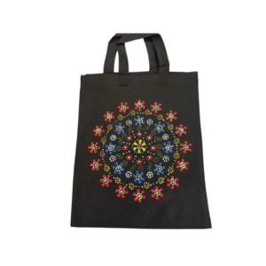 Zwarte Katoenen Tas met Staphorster Stipwerk – 27 × 23 cm nr. 2