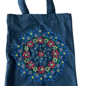 Zwarte Katoenen Tas met Staphorster Stipwerk – 27 × 23 cm nr. 6