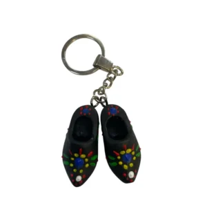 Sleutelhanger Klompje met 2 klompjes en Staphorster Stipwerk – Zwart (4 cm) nr. 3