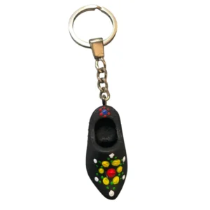 Sleutelhanger Klompje klompje met Staphorster Stipwerk – Zwart (4 cm) nr. 6