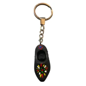 Sleutelhanger Klompje klompje met Staphorster Stipwerk – Zwart (4 cm) nr. 7