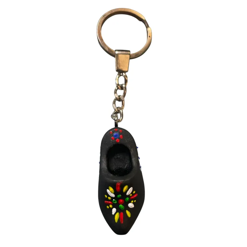 Sleutelhanger Klompje klompje met Staphorster Stipwerk – Zwart (4 cm) nr. 7