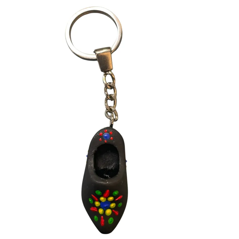 Sleutelhanger Klompje klompje met Staphorster Stipwerk – Zwart (4 cm) nr. 8